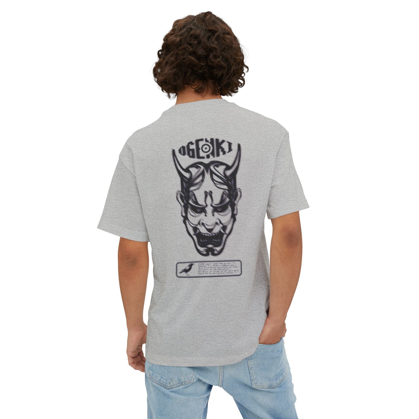 Ogenki THE RETR0 – White Oni Mask Graphic Tee | Japanese Folklore-Inspired Pixel Art T-Shirt | Streetwear Fit & Mental Health Symbolism