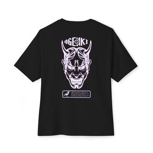 Ogenki THE RETR0 – White Oni Mask Graphic Tee | Japanese Folklore-Inspired Pixel Art T-Shirt | Streetwear Fit & Mental Health Symbolism